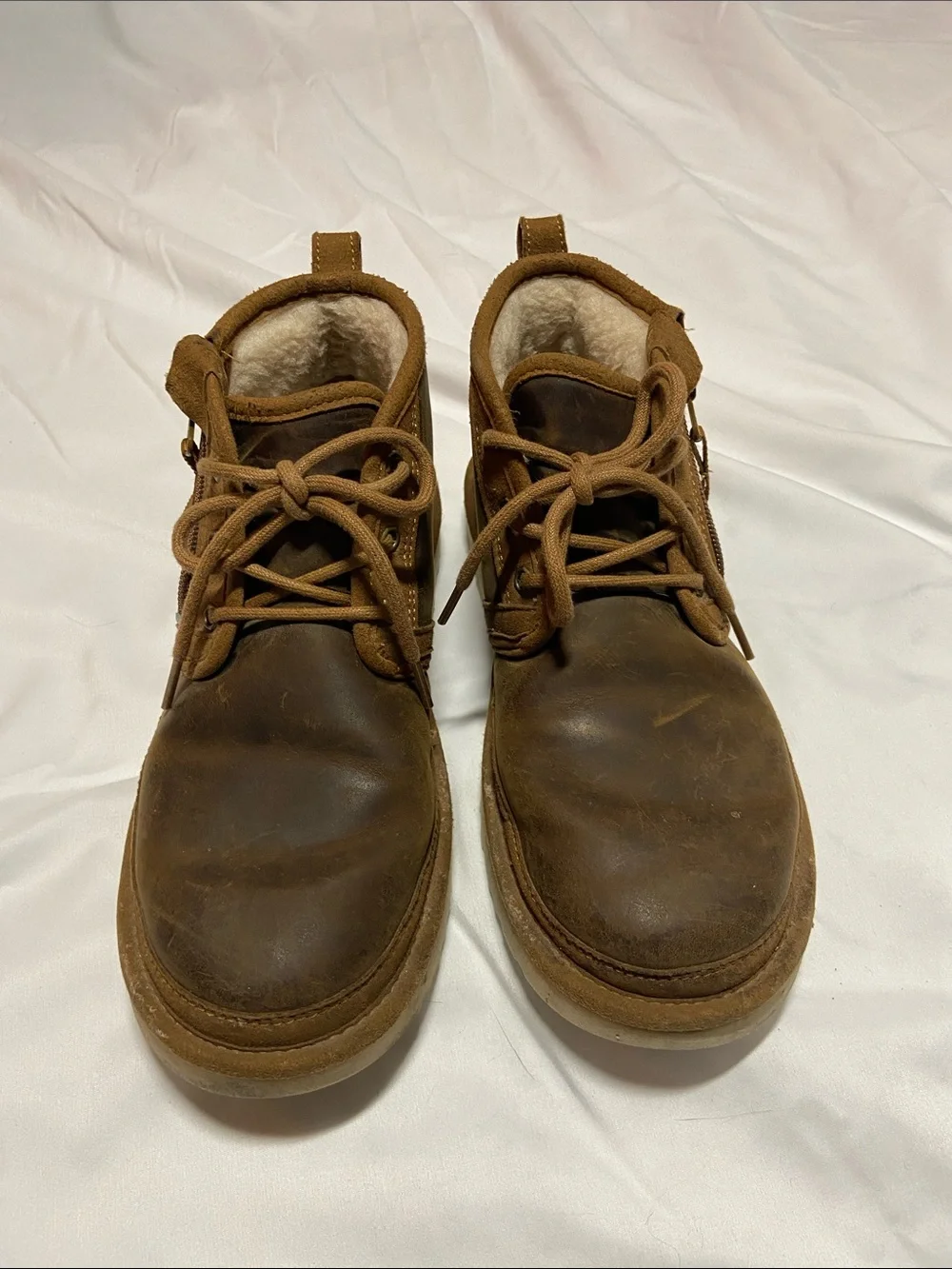 UGG Neumel Zip Men’s Brown Leather Chukka Boots with Shearling Trim